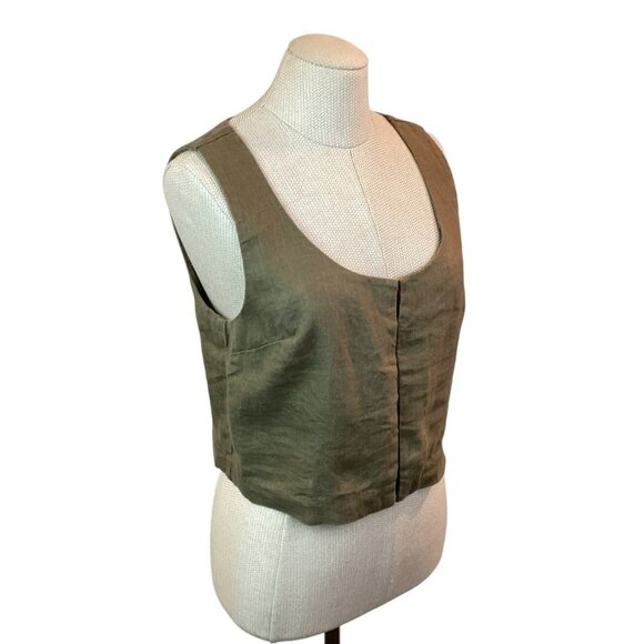 Madewell Womens Scoop Crop Top Size 8 Olive Linen - Picture 5 of 8